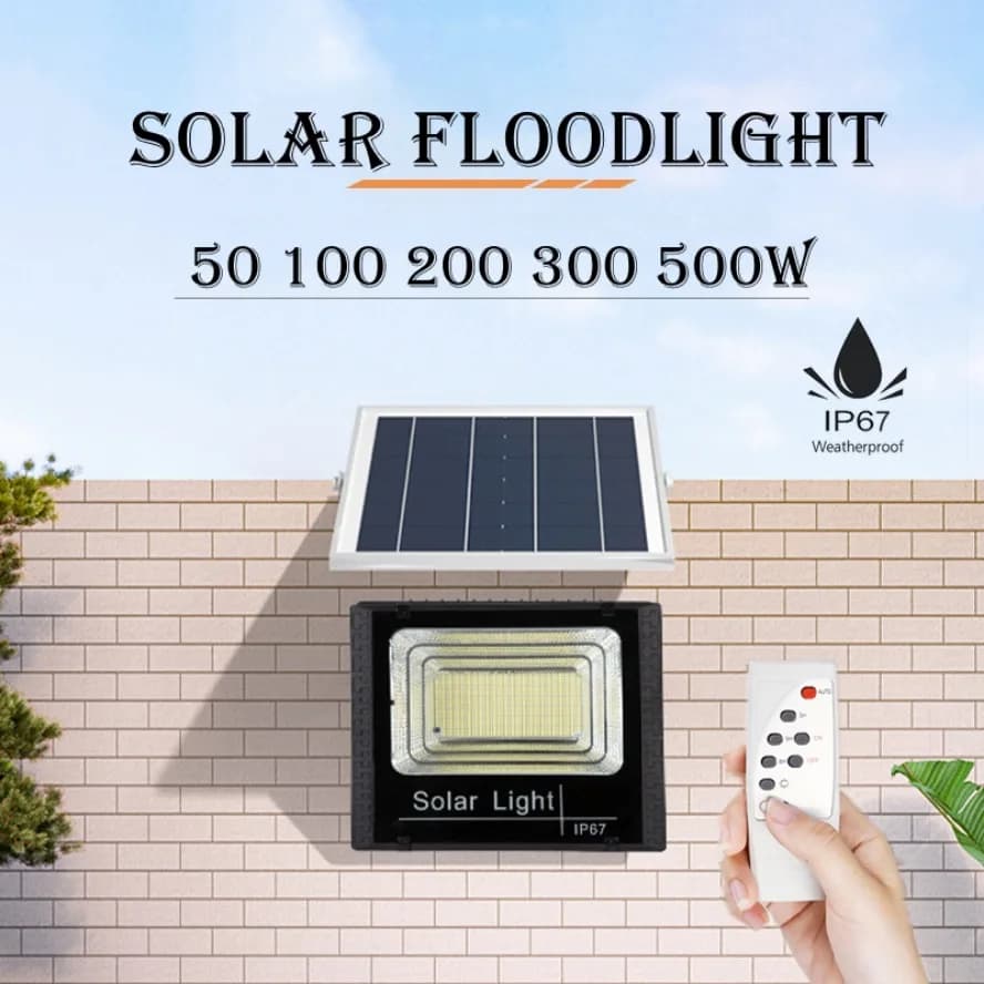 Pannelli solari a batteria di grandi dimensioni da 500 W Proiettore a LED Telecomando IP67 Lampada da parete a energia solare per esterni Decorazione del giardino del corridoio