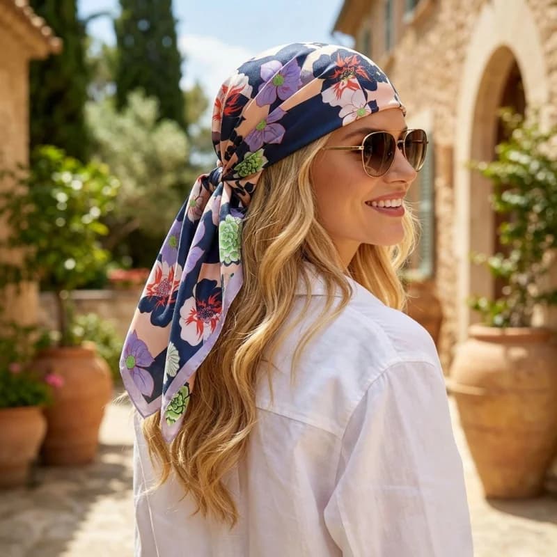 Foulard in Seta Stampato, Turbante alla Moda, Hijab, Bandana di Lusso, Sciarpa, Fazzoletto da Collo, Fazzoletto, Fascia per Capelli, Antivento, Quadrato, da Donna