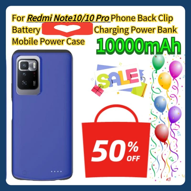 Power Bank con Clip Posteriore per Redmi Note10/10 Pro, Ricarica Rapida, Custodia Batteria Esterna 10000mAh