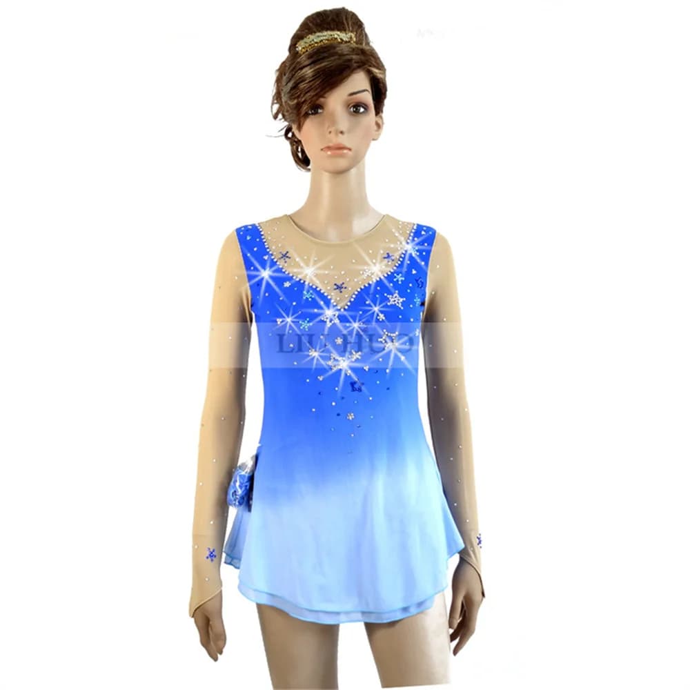 LIUHUO Donne Ragazze Prestazioni Balletto Ginnastica Concorso Body Pattinaggio di Figura sul Ghiaccio Vestito Costume da Ballo Gonna Blu Sfumato
