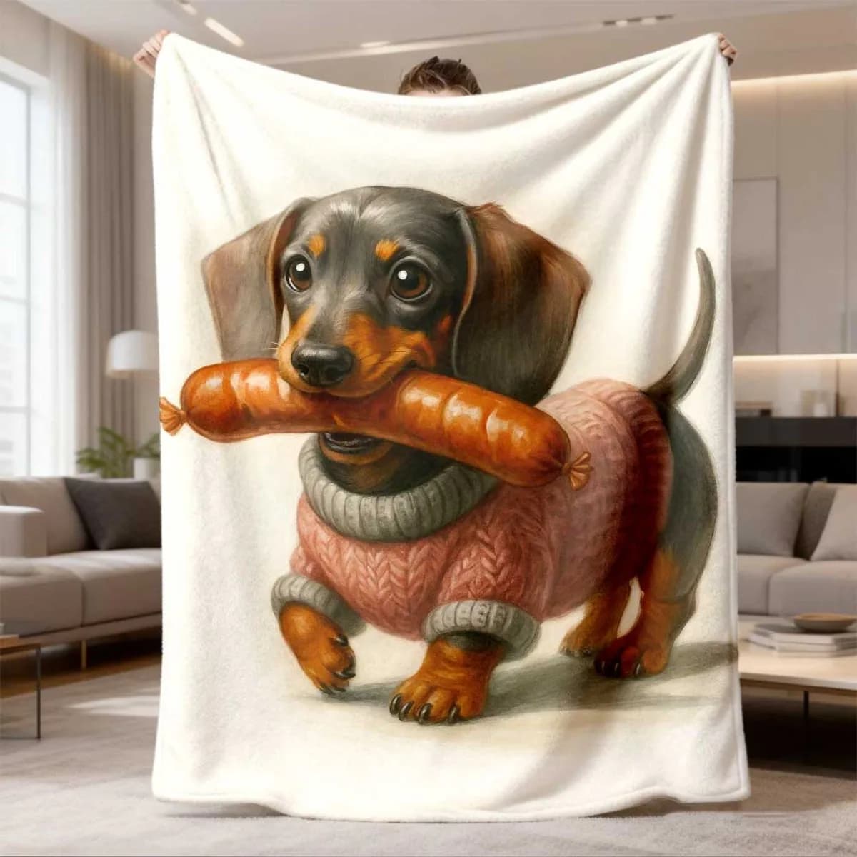Cute Dachshund Dog With Sausage Flannel Blanket Soft Cozy Throw Blanket Cartoon Pet Print Bed Sofa Cover Home Decor