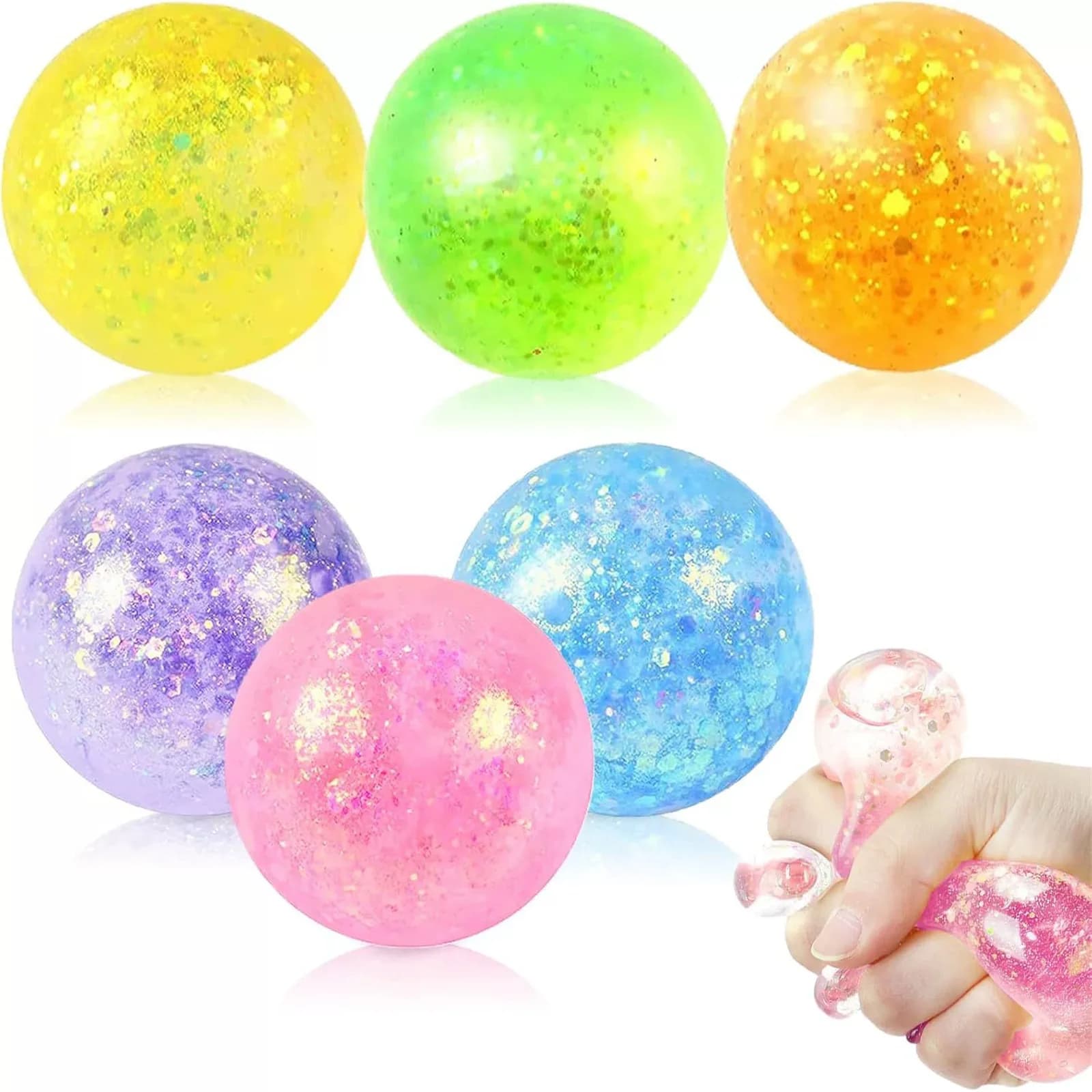 Palla Squishy in Maltosio Glitterata da 4,5 cm, Antistress a Lenta Risposta, Giocattolo Sensoriale Antiansia per Bambini, Regalo