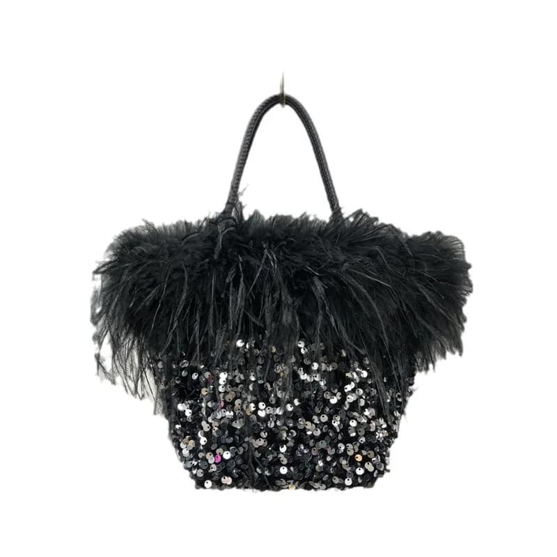 Borsa moda donna vera piuma di struzzo nappa Tote Bags Bohemia Handbag Holiday Party Bags