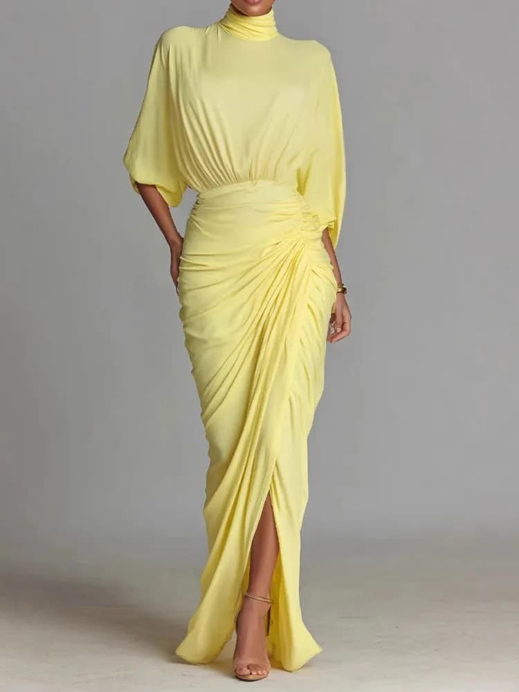 Abito Elegante da Donna alla Moda, Tinta Unita, con Collo a Mezzo Collo e Maniche a Tre Quarti, Vestito a Vita Alta con Gonna a Tubino, Abbigliamento per Feste e Vacanze