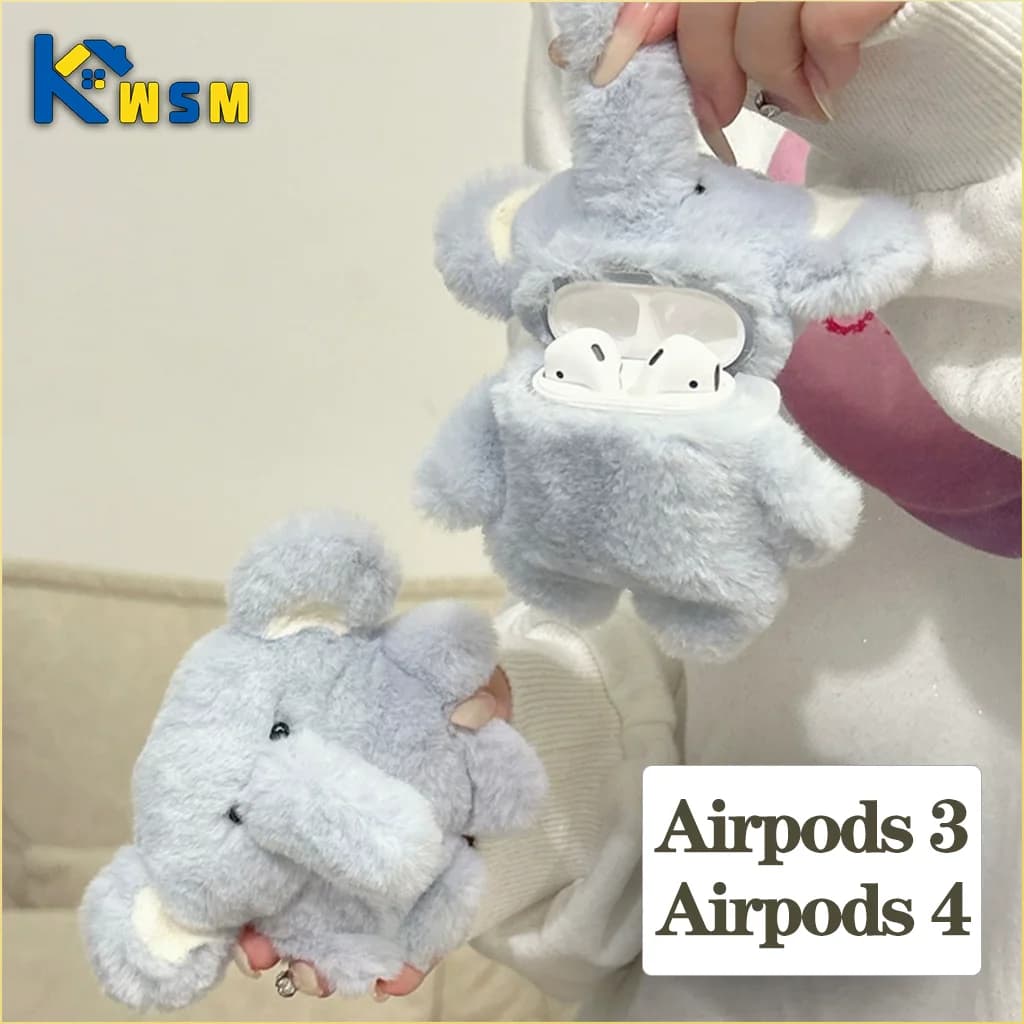 Custodia per auricolari Bluetooth wireless con elefante in peluche blu carino per AirPods 3 e 4 Custodia protettiva per auricolari Apple