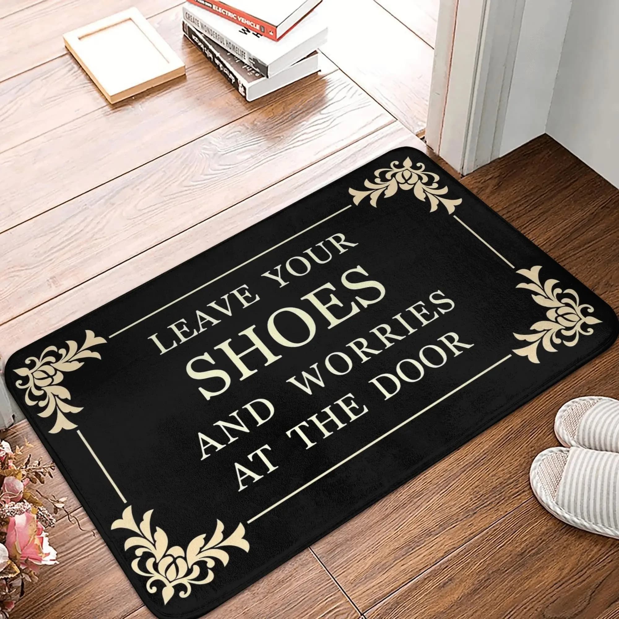 Tappeto di Benvenuto con Motivo 'Si Prega di Indossare le Scarpe' per Soggiorno, Antiscivolo, Decorazione per Camera da Letto, Tappeto da Pavimento