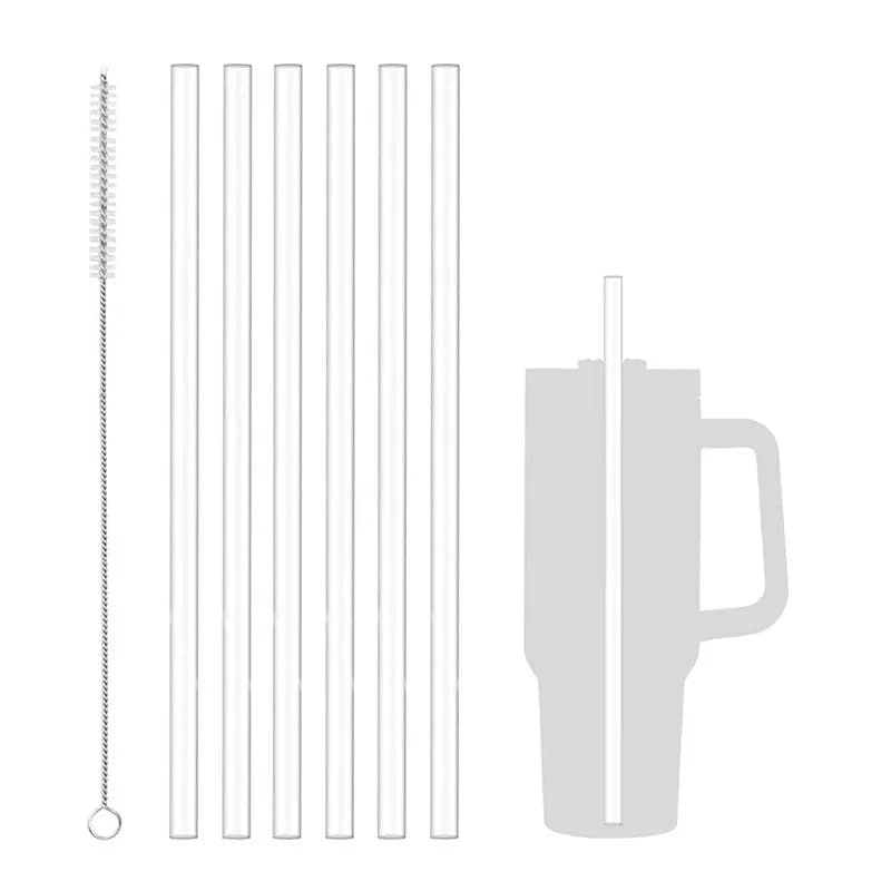 Accessories for glasses: Brush for cleaning of straws without BPA, transparent travel spare straws, packing of 6 for hydration