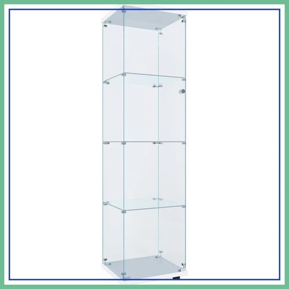Vetrina in vetro con 4 ripiani, 163,5 cm (H) x 42,9 cm (L) x 37,1 cm (P), bianca, per oggetti da collezione