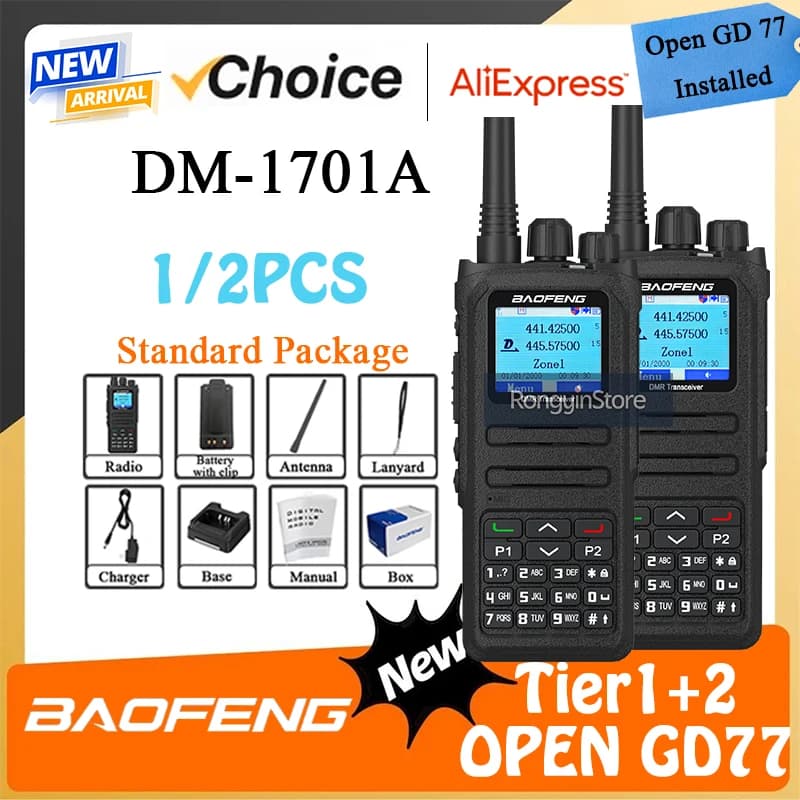 Baofeng DMR DM-1701A Walkie Talkie digitale Dual Mode Analogico TDMA Doppio slot per tempo con chiamate digitali installate GD77 aperte