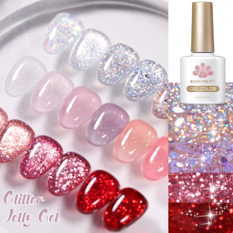 BORN PRETTY Smalto per unghie gel con paillettes glitterate da 10 ml Brillante Soak Off Vernice semipermanente UV Base Top Coat Design in gel duro