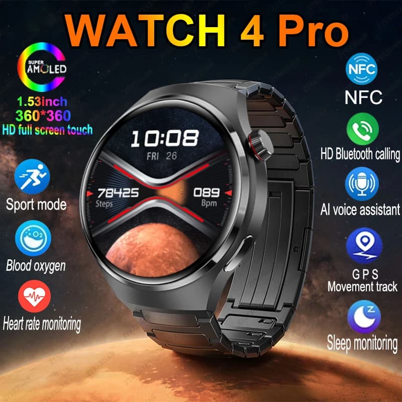 2025 New Watch 4 Pro Man Woman Smart Watch Call Bluetooth GPS NFC Cardiac Frequency 100+ Sport Smart Watch Waterproof For Android iOS