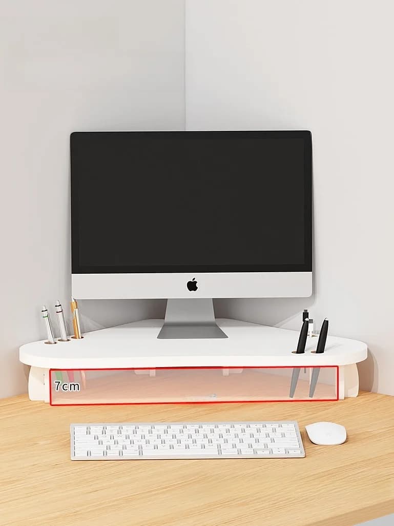 Supporto Angolare Moderno per Monitor da Scrivania con Ripiano Portaoggetti per Ufficio