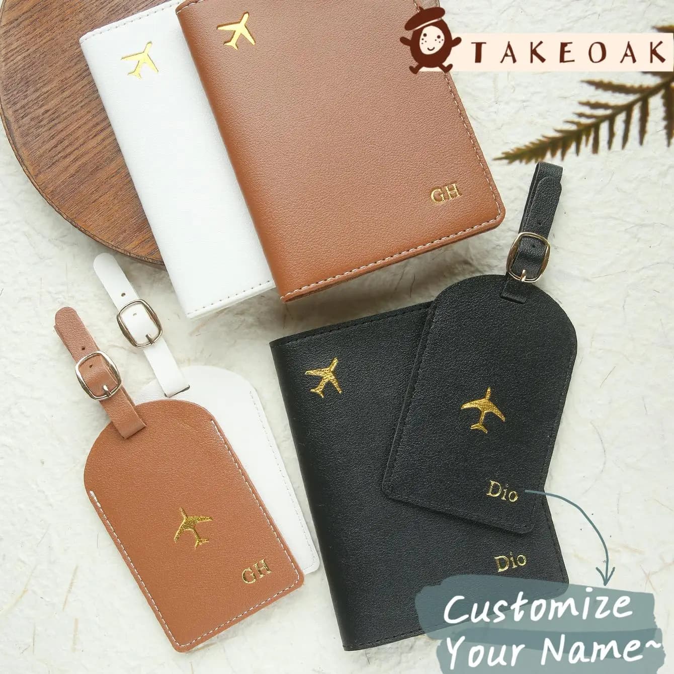 Set di 2 Porta Passaporto e Etichette Bagaglio Personalizzabili in Pelle, Organizzatore Documenti con Stampa a Caldo, Accessori da Viaggio Fatti a Mano