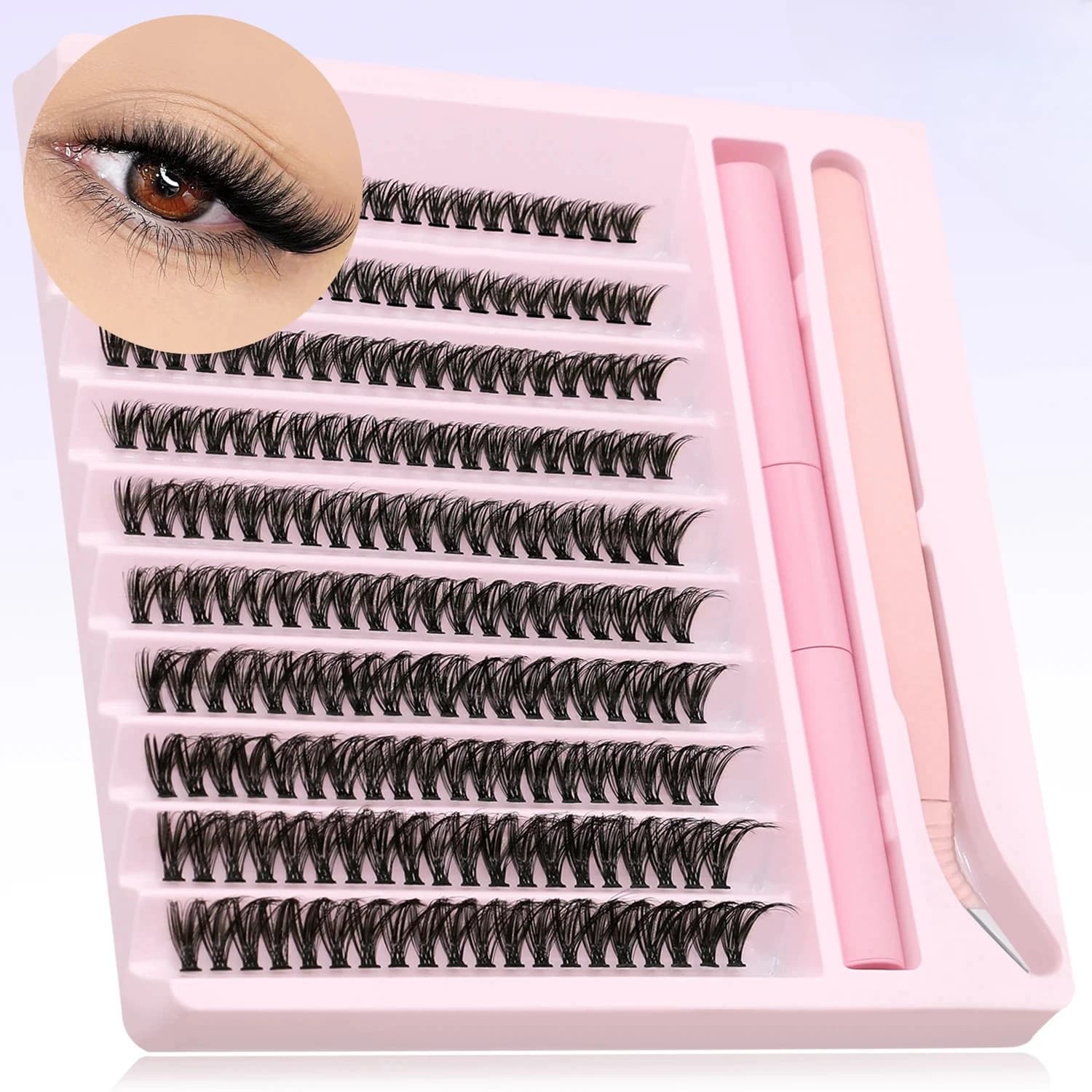 Natural Cluster Eyelash Set 200 pieces - C-Curl, mixed lengths 10-16 mm for an effortless volume