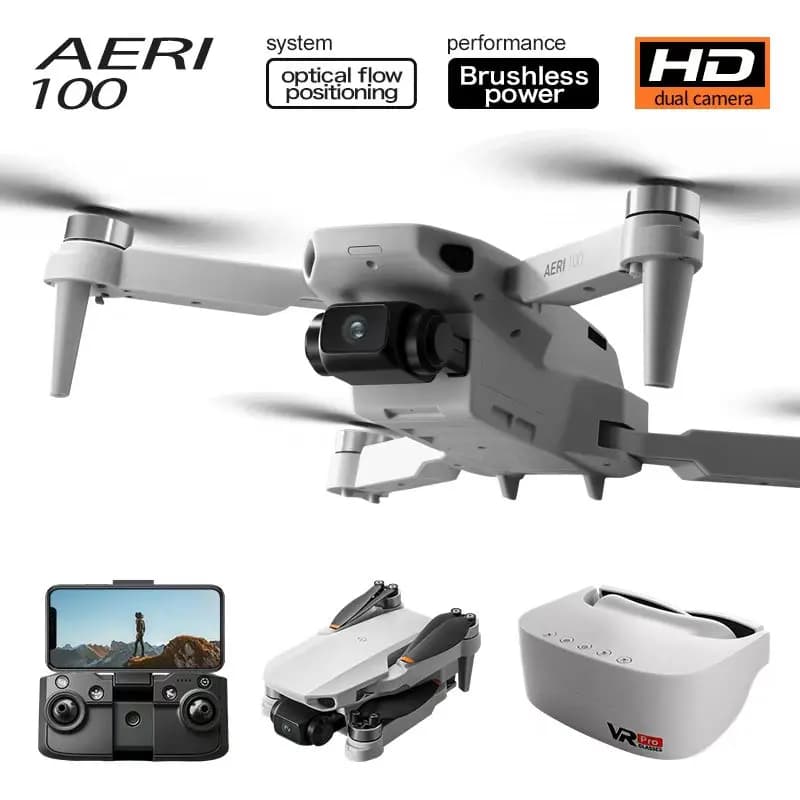 Drone RC Pieghevole Aeri 100 con Motore Brushless, Doppia Fotocamera 4K HD, Visore VR, Quadricottero Intelligente Portatile per Fotografia Aerea