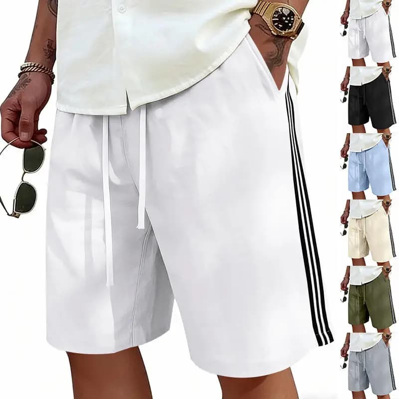 Pantaloncini Sportivi Estivi da Uomo Taglie Grandi, Casual da Spiaggia, con Coulisse, Asciugatura Rapida, Design a Righe Semplice