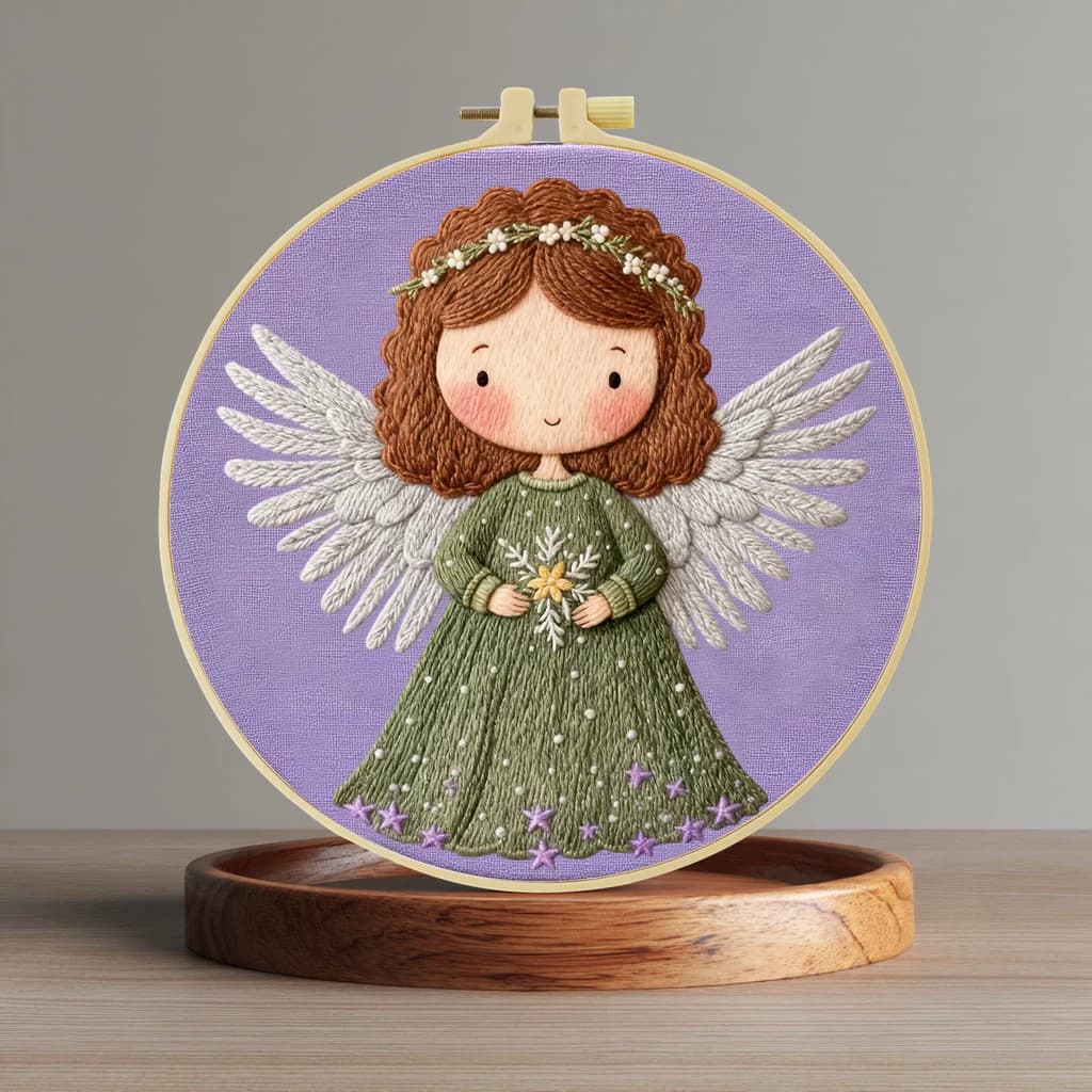 Kit Ricamo Angelo Bambina 20x20cm/15x15cm - Fai da Te Punto Croce per Regalo