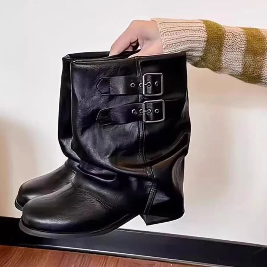 Women Vintage Thick Heel Women Outdoors Ankle Boots Women Belt Buckle Boots Cosy Soft Leather Short Boot Fashion