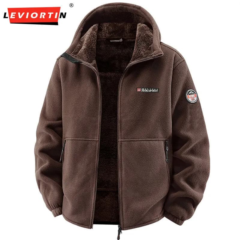 Giacca in felpa con cappuccio per sport all'aria aperta da uomo Fodera in pile caldo Cappotto in pile polare interno Softshell antivento con cerniera e tasche