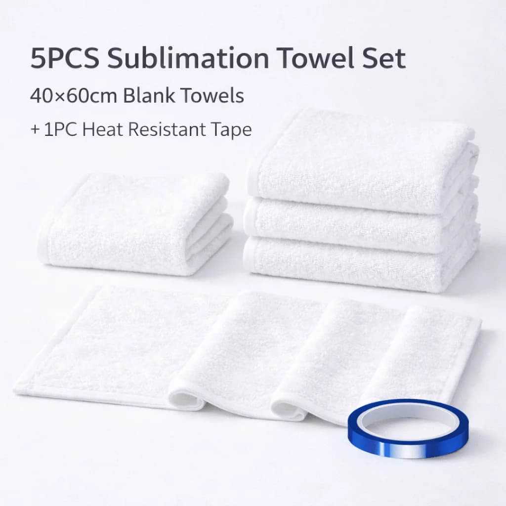 Set di asciugamani bianchi 40×60 cm, 5 asciugamani bianchi per sublimazione con 1 nastro resistente al calore per termopressa e uso quotidiano