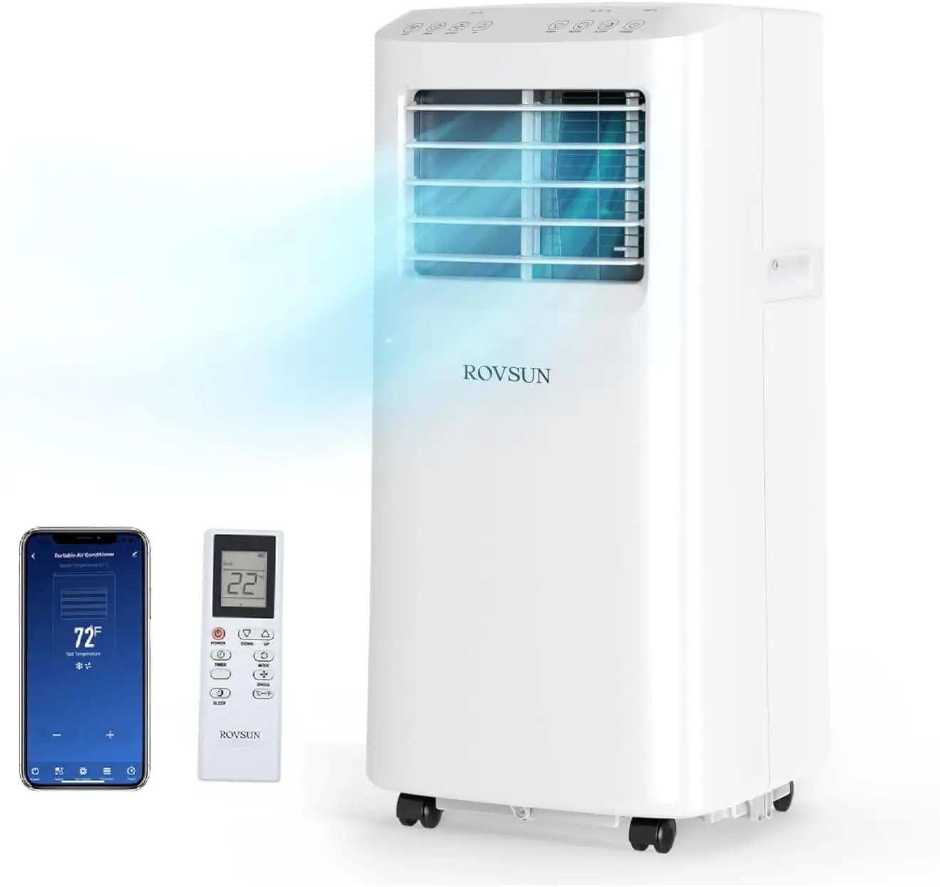 Condizionatore d'Aria Portatile Smart da 8000 BTU con WiFi, Telecomando e Controllo tramite App, Raffrescatore, Deumidificatore e Ventilatore 3-in-1, Potente per Ambienti di Grandi Dimensioni
