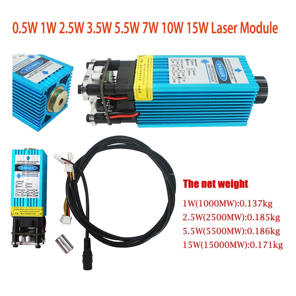 Modulo laser 15000mw 15W 500mw 1W 2500MW 3500mw 5500MW 7w 10w testa del modulo laser diodo laser 450nm per macchina per incidere