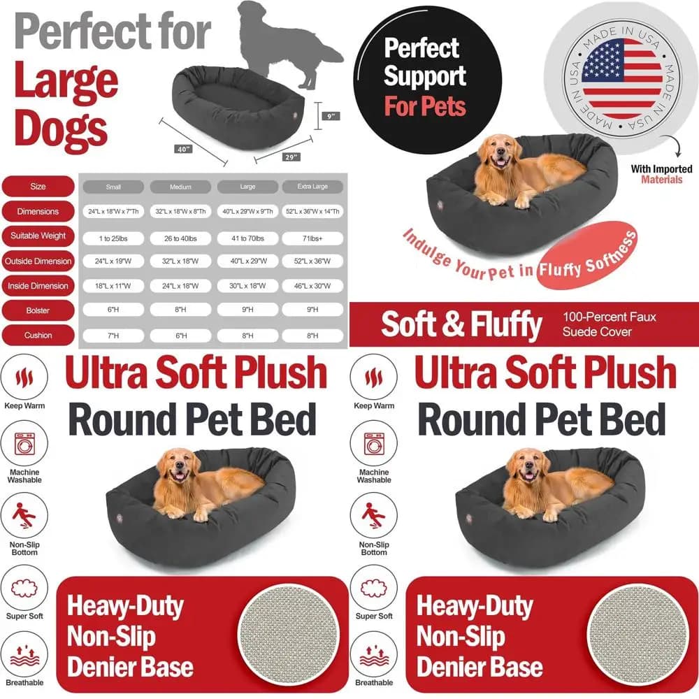 Cuccia per Cani Calmante in Memory Foam Sfilacciato Lavabile - Rotonda 40 Pollici con Supporto Ortopedico Grigio