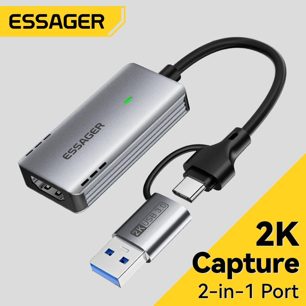Essager 2 in 1 USB 3.0 Scheda di acquisizione video 4K HDMI a USB/Tipo-c Gaming Live Streaming Grabber Record per Switch Videoregistratore
