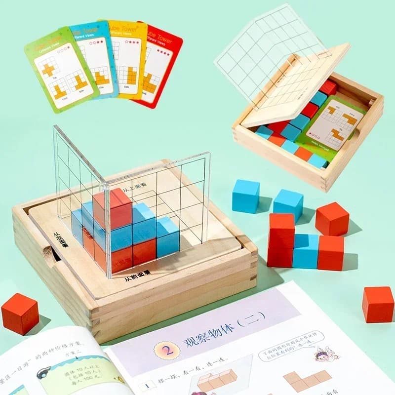 Set per l'allenamento del pensiero spaziale – Cubi, strumento di osservazione a 3 visi (da sopra/dalla fronte/dal lato), manipolatori educativi interattivi