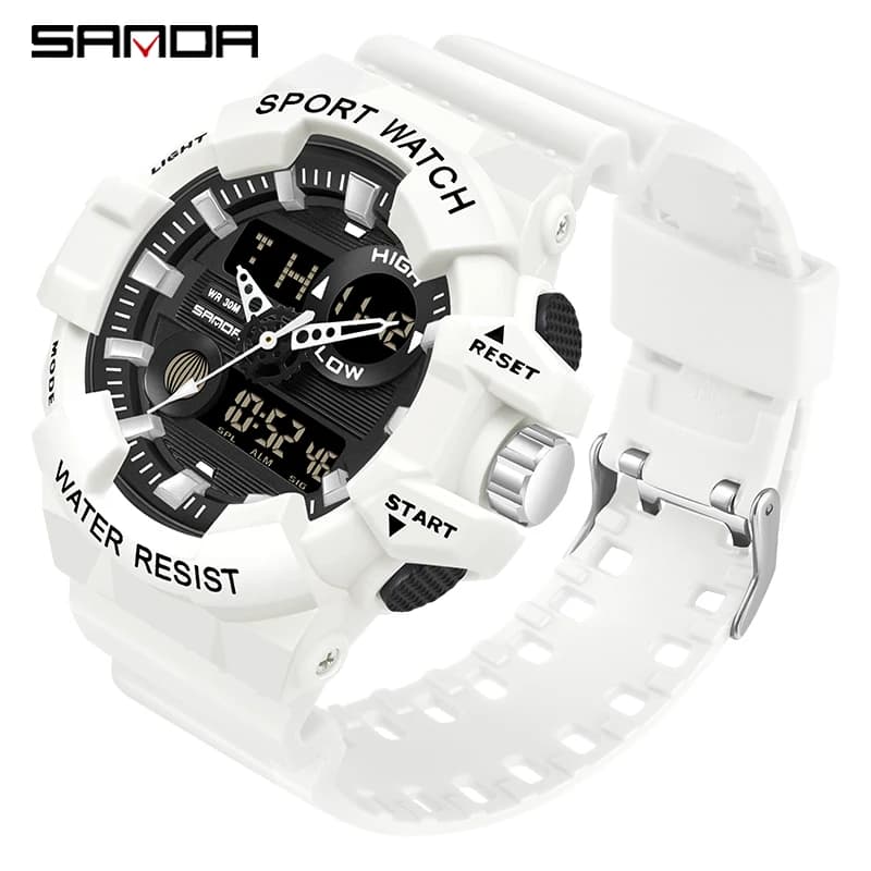 SANDA Men's White Sports Watches Luxury Military Quartz watch from the best brands Men's electronic wristwatch waterproof masculine relogio