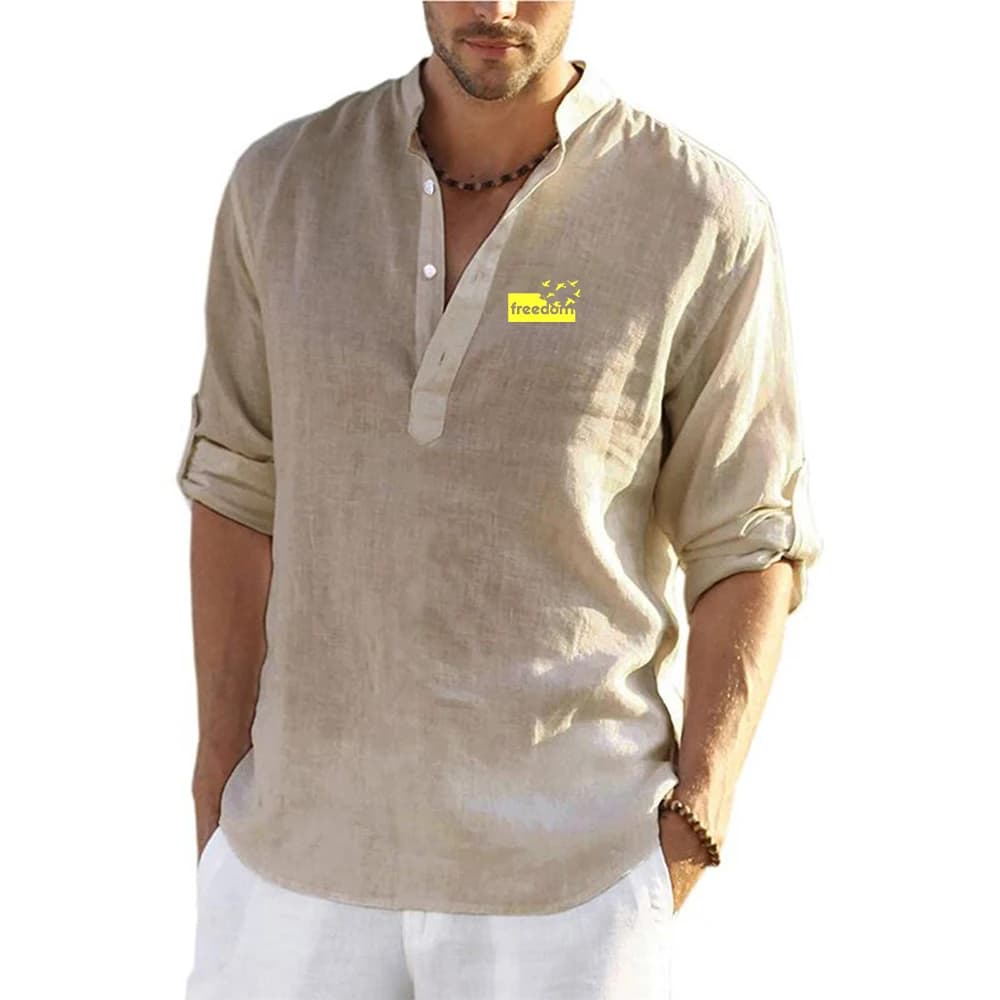 The Freedom Letter 2025 Primavera Autunno Camicetta casual da uomo nuova Camicia di lino in cotone Maglietta a maniche lunghe allentata Top casual