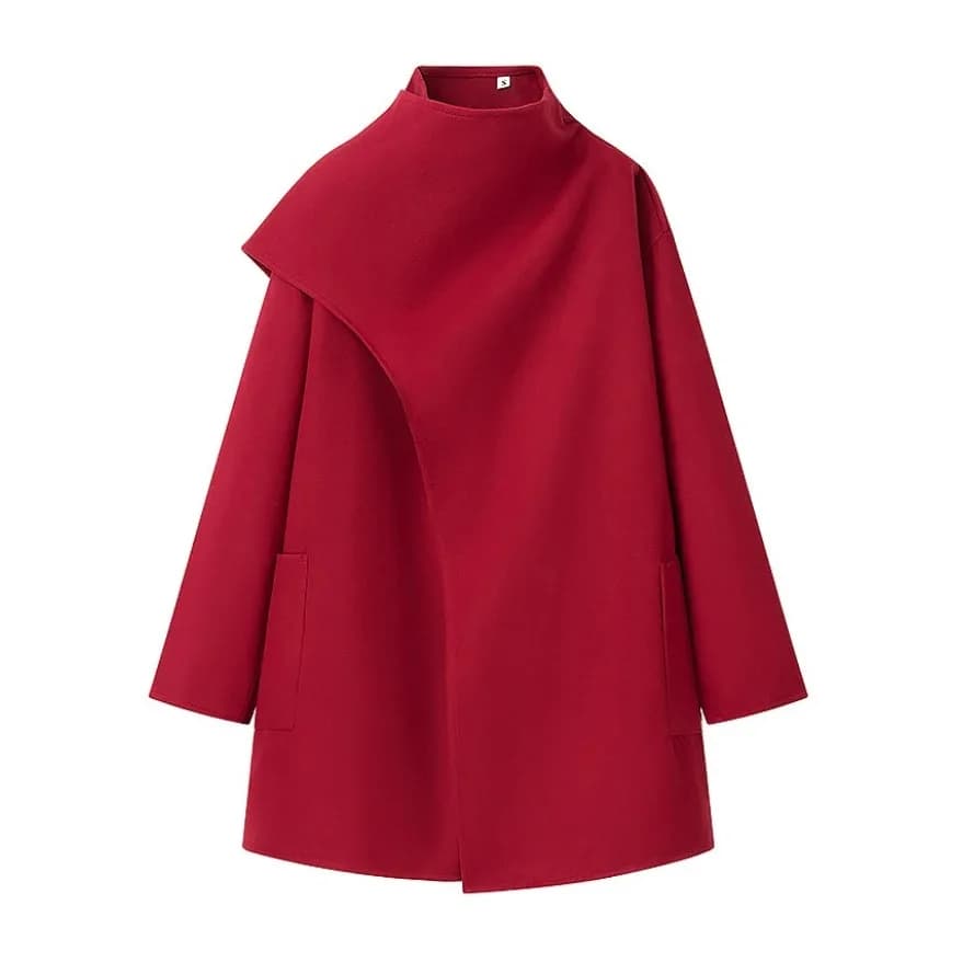 Women's Fashion Casual Charm Versatile Scarf Collar Woolen Coat Stand Collar Coat With Pockets In Multiple Colors For Women PRKE