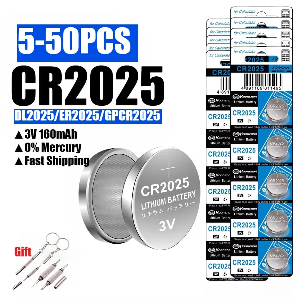 5-50 pezzi CR2025 DL2025 2025 3V batterie a bottone al litio batteria piatta per chiave auto/chiave Fob Audi Mercedes Nissan Scale giocattoli ecc