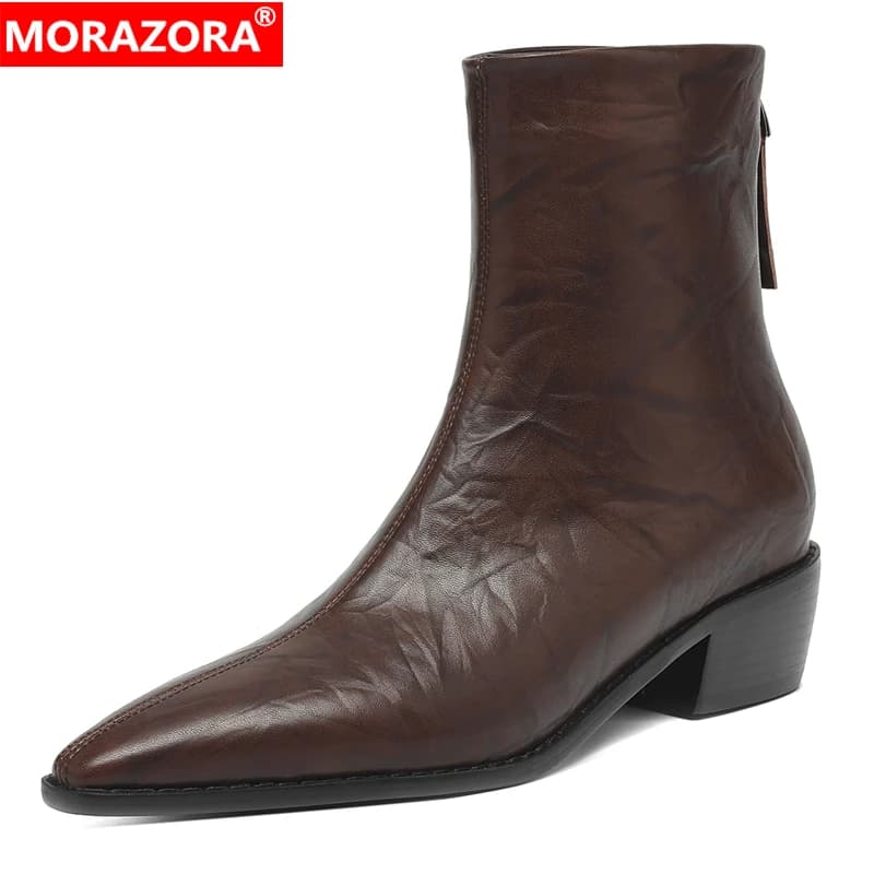 MORAZORA Ins nuovi stivali in vera pelle da donna cerniera punta a punta stivaletti autunno inverno scarpe eleganti da ufficio moda