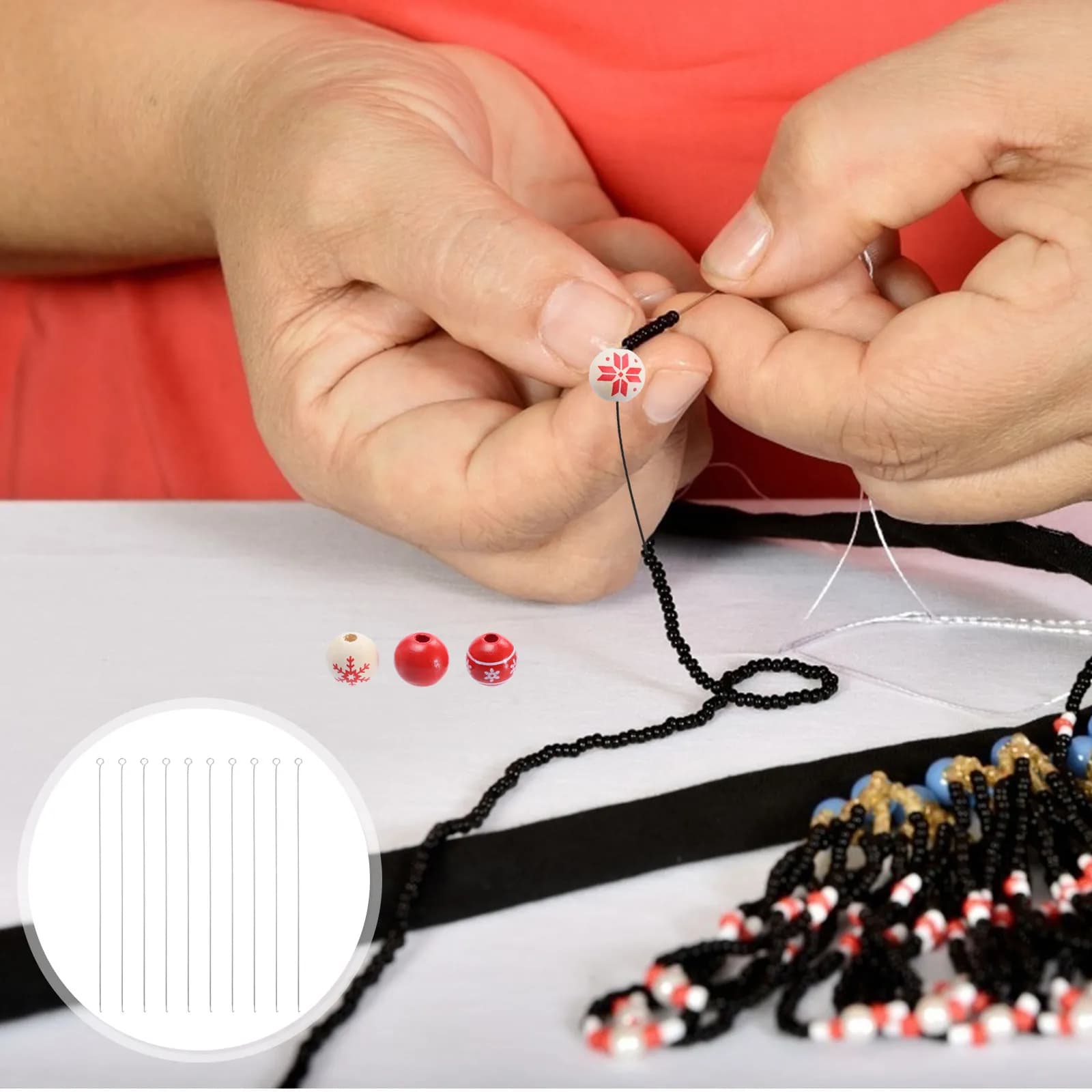 10Pcs Stainless Steel Beaded Needles Ultra Thin Straight Body Smooth Hook Head Ideal for Bead Stringing Sewing Bracelet Knitting