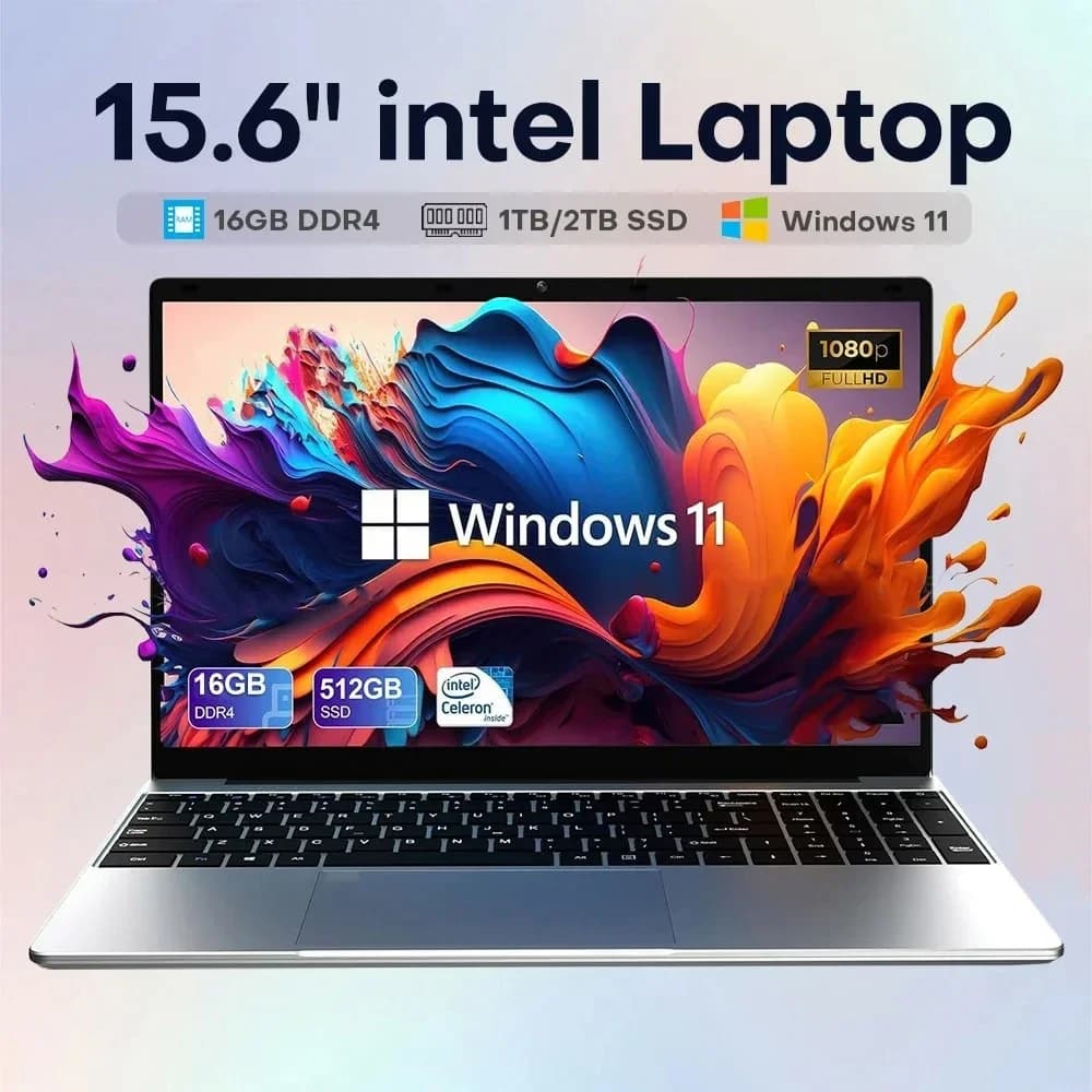 QMDZ 15.6" Computer Portatile Intel Celeron N5095 Notebook PC 16GB 32GB Ram 128GB-2TB SSD Ufficio Studio PC Windows 11 1080P Laptop