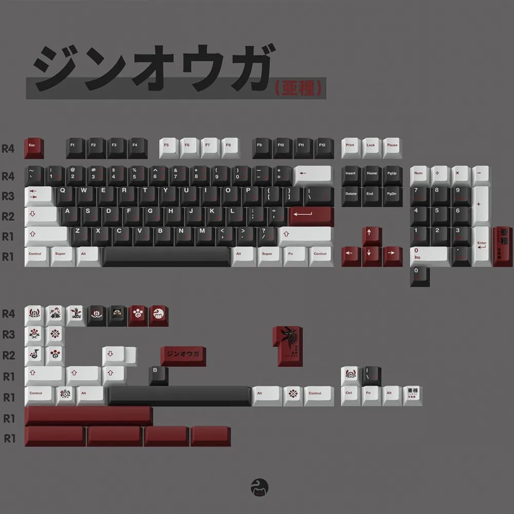 Set di Tasti PBT Cat Keys Stygian Zinogre per Tastiera Meccanica, 142 Tasti, Profilo Cherry, Sublimazione DYE, Enter ISO per Switch Cross