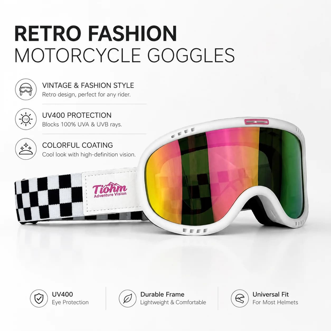 Occhiali da Moto Vintage Unisex, Occhiali da Sci, Occhiali Protettivi per Visione Notturna Fuoristrada, Occhiali da Sole per Casco
