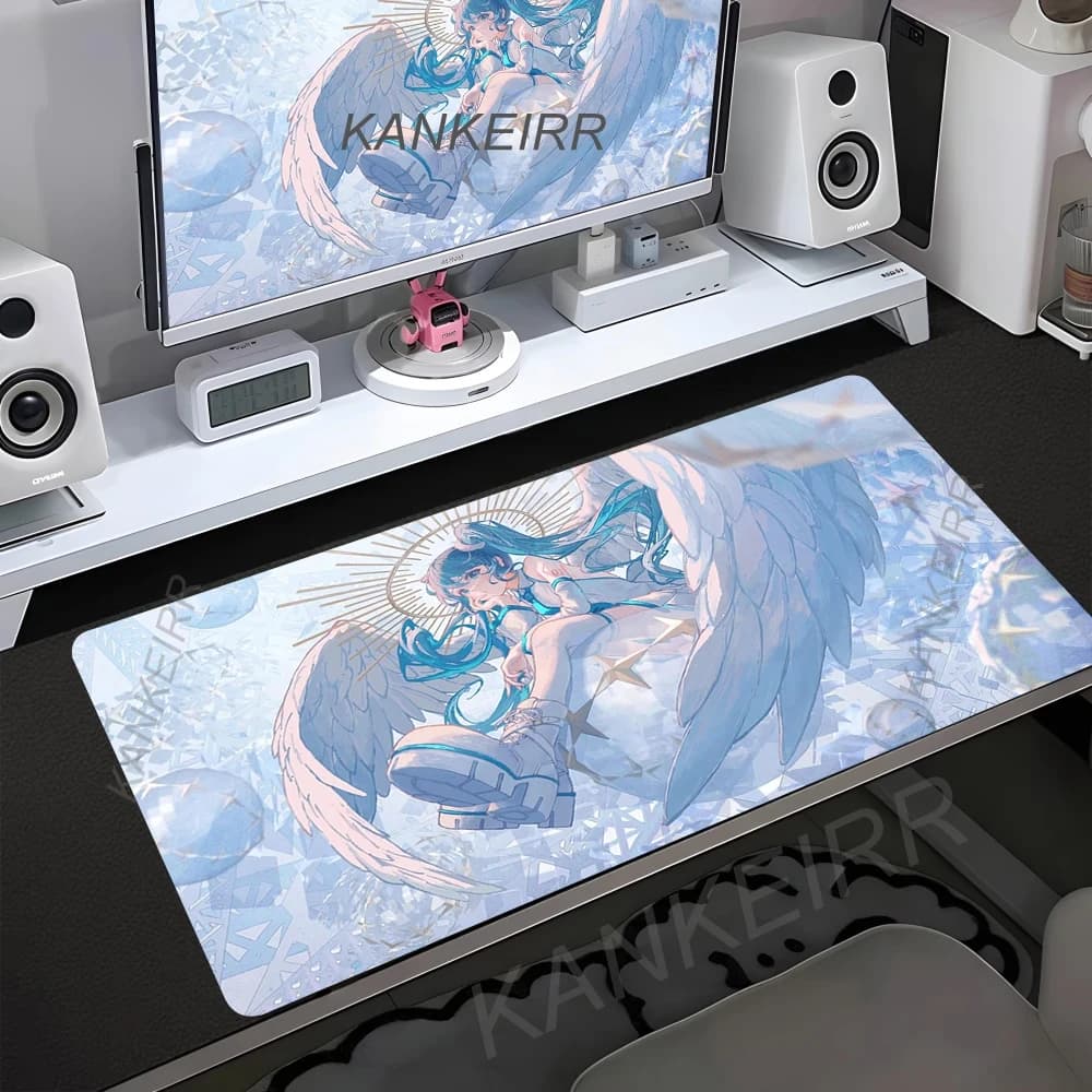 Tappetino per mouse XXL Hatsune Miku con stampa HD per computer, tappetino per mouse antiscivolo con bordo bloccabile, 90x40 cm, per tastiera e PC