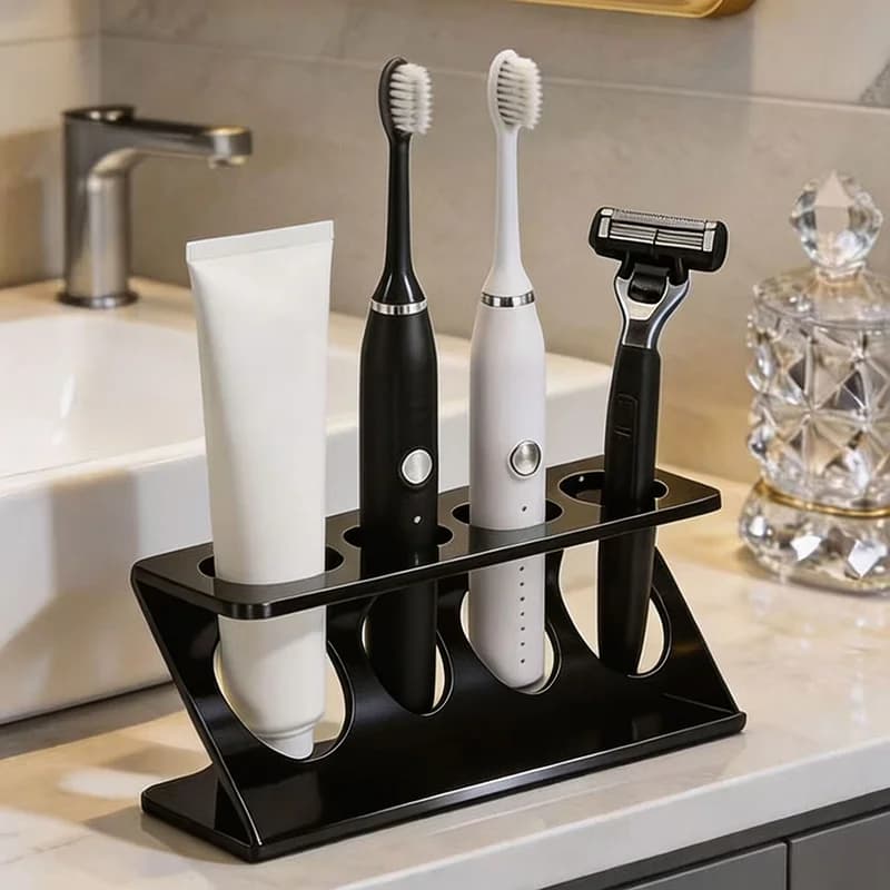 No-Drill Toothbrush Holder Stand Desktop Toothpaste Toothbrush Organizer Rack Storage Base Bracket for Bathroom Countertop