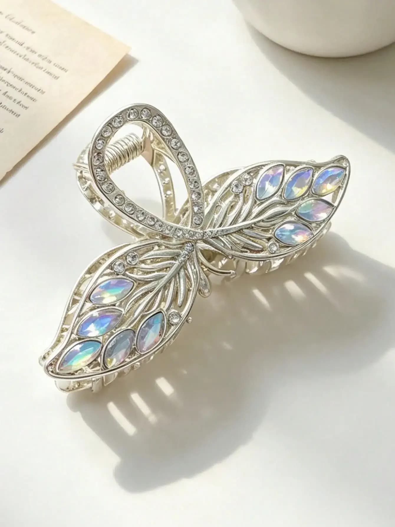 1 Pezzo Fermaglio per Capelli da Donna con Strass, Accessorio per Capelli in Metallo con Design a Foglia Lucida, Elegante Fermaglio Medio per Capelli, Mollette per Capelli Estive da Spiaggia, Festival, Feste
