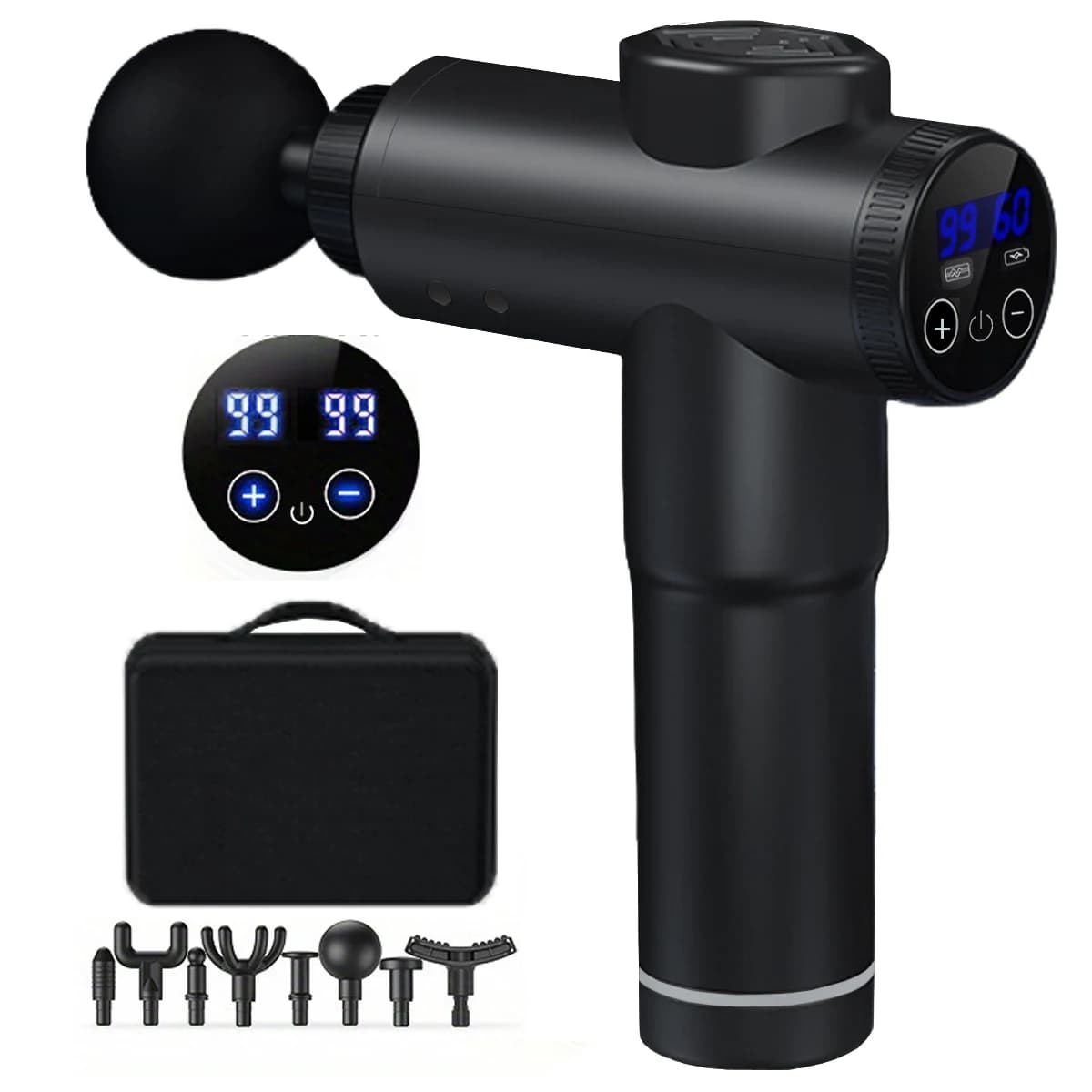 Wireless Rechargeable Massage Gun with 8 Muscular Relaxation Accessories Background, for Home Use and Gym