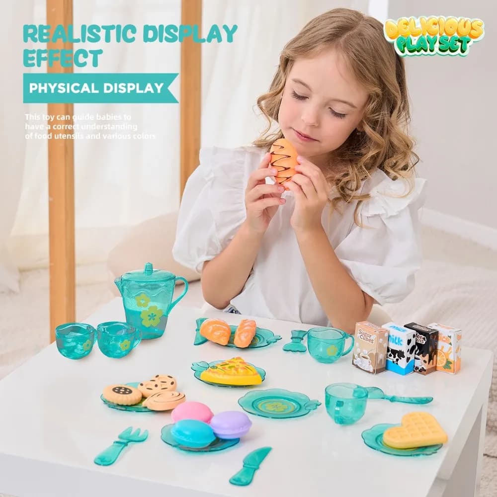 Tea Time Playset Simulated Kitchen Playset Table Snack Pretend Cooking Pretend Cooking Interactive Montessori