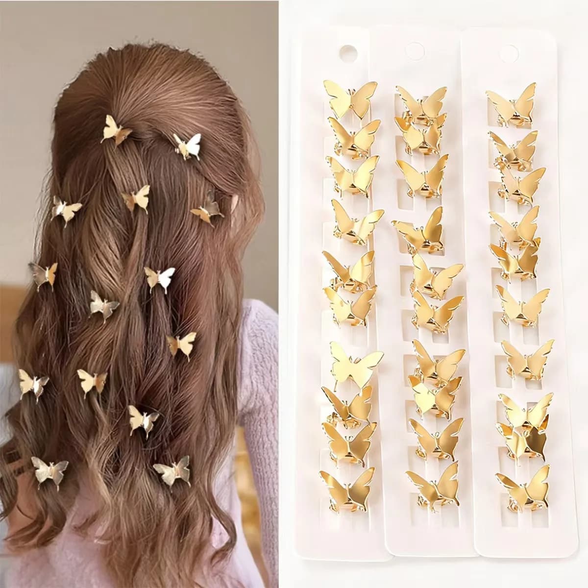 10/set girls' golden metal three-dimensional butterfly elegant decorations cute European and American style hair clips, bangs cl