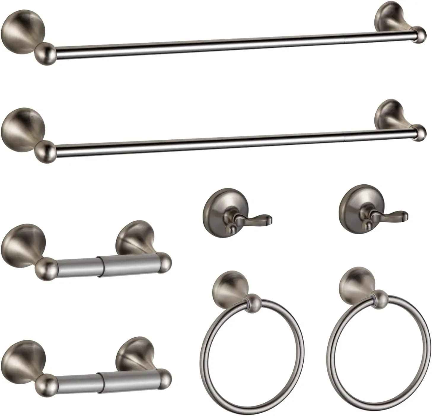 Set di Portasciugamani da Bagno Regolabili ed Espandibili, Supporti a Parete in Nichel Spazzolato, Accessori Bagno 8 Pezzi