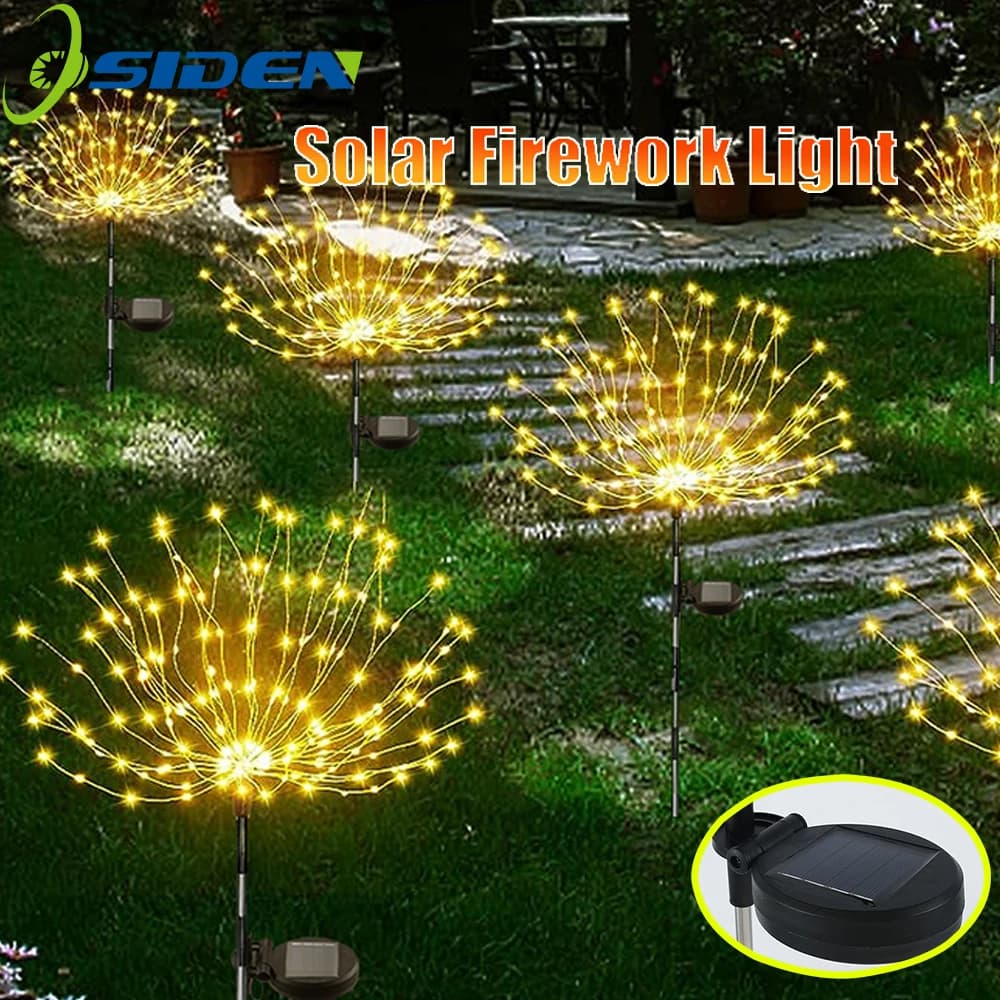 490LED Luci solari per fuochi d'artificio Luci per fiori da giardino impermeabili per esterni 1PCS Decorazione del percorso del prato Luce fata 8 modalità di illuminazione