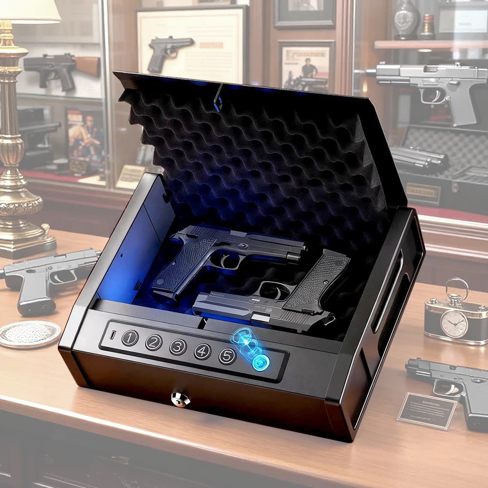 Cassaforte Biometrica per Pistola con Impronta Digitale e Tastiera, Apertura Automatica, Cassetta di Sicurezza per Auto, Elettronica Opzionale XHSQH