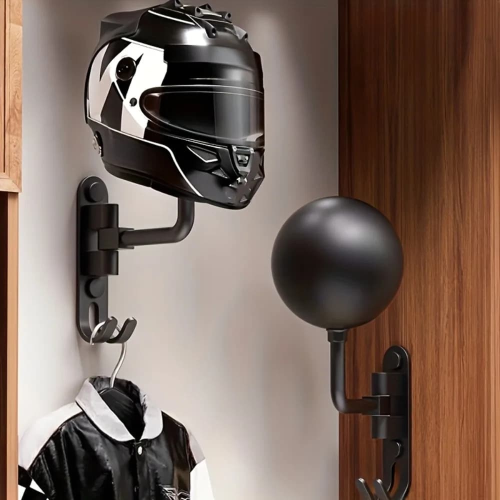 Motorcycle Helmet Wall Mount Rack with Hook 180° Rotatable Helmet Holder for Bike Football Helmet Hat Cap Display Stand Hanger