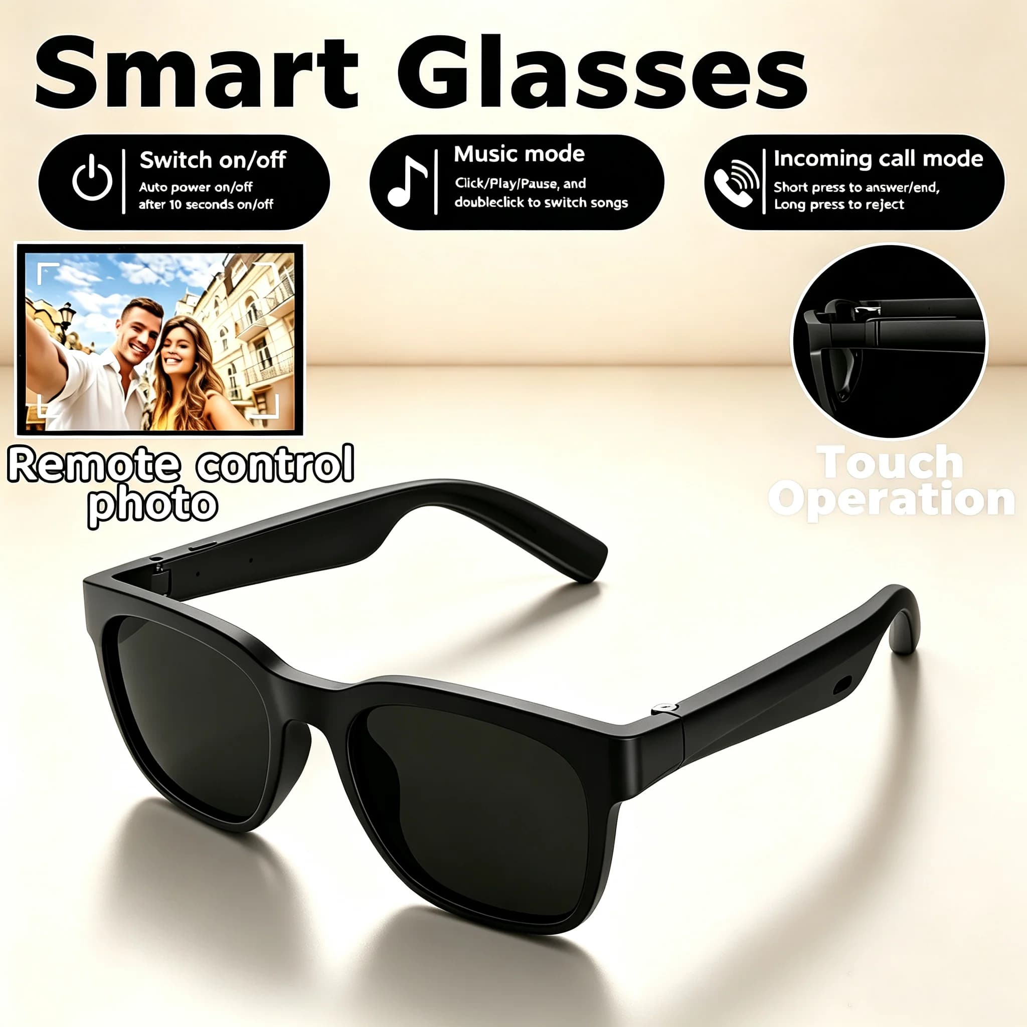 2026 New Men's AI Translation Smart Glasses Women's Bluetooth Glasses Voice Call Control Music UV Polarized Sunglasses