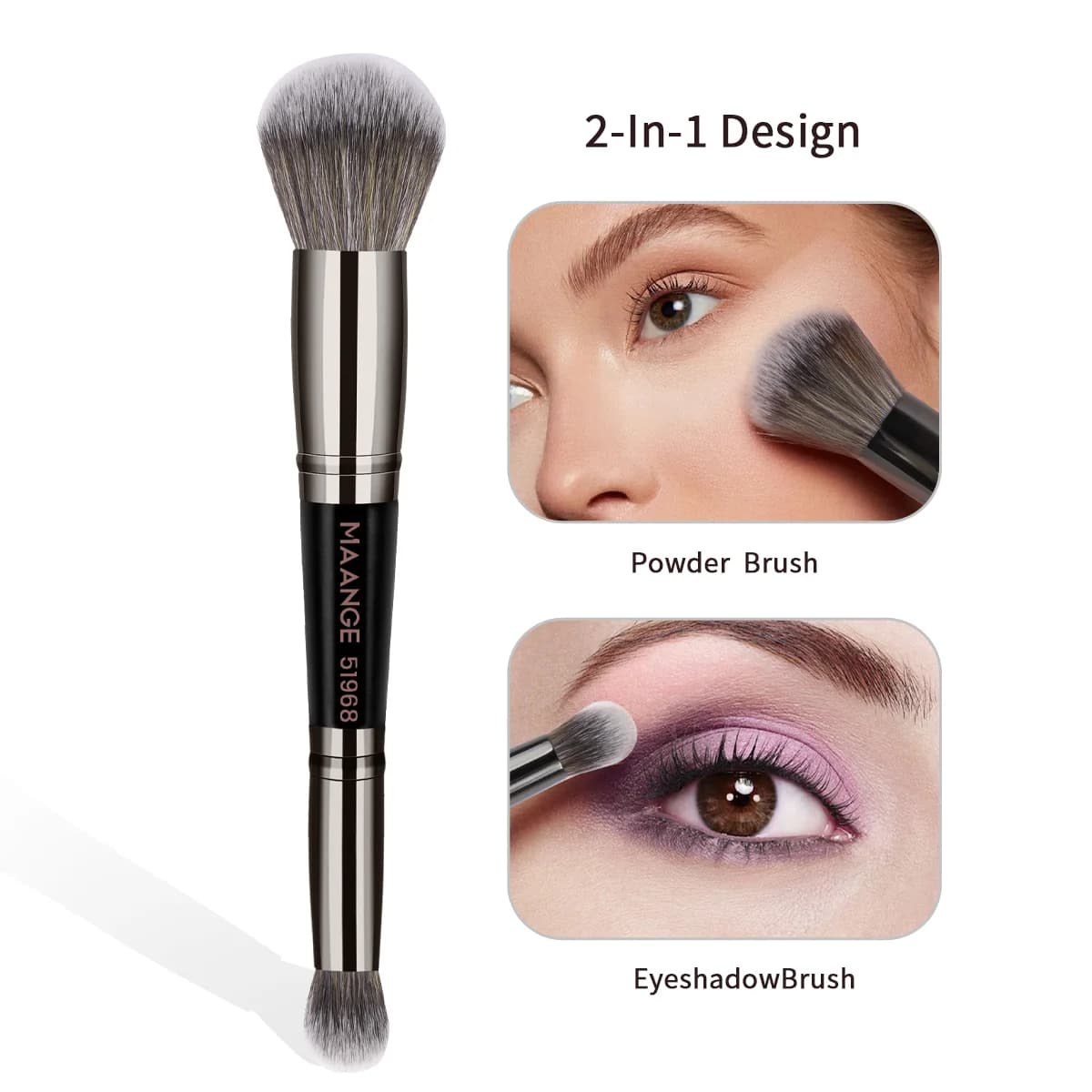 Pennelli per trucco a doppia testa MAANGE 2 In 1 pennello per correttore per fondotinta evidenziatore pennello per fard In polvere strumenti di bellezza per capelli densi morbidi